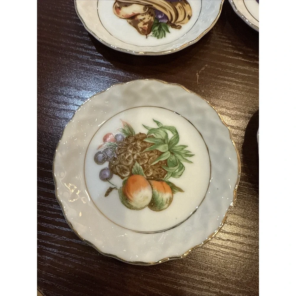 4 Schumann‎ Arzberg Bavaria Fruit Flower Saucer Plates Gold Trim VINTAGE RARE 4